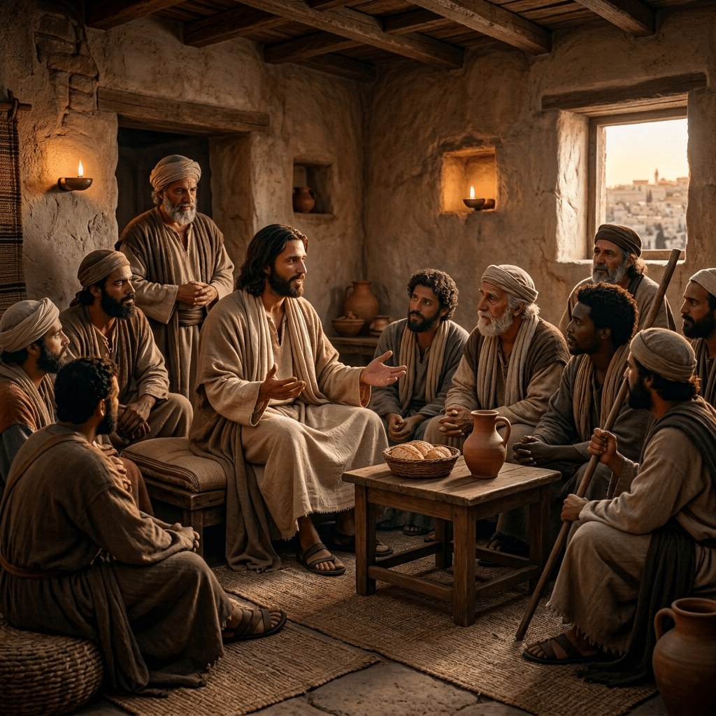 Teacher speaking with a group overlooking an ancient city at sunset